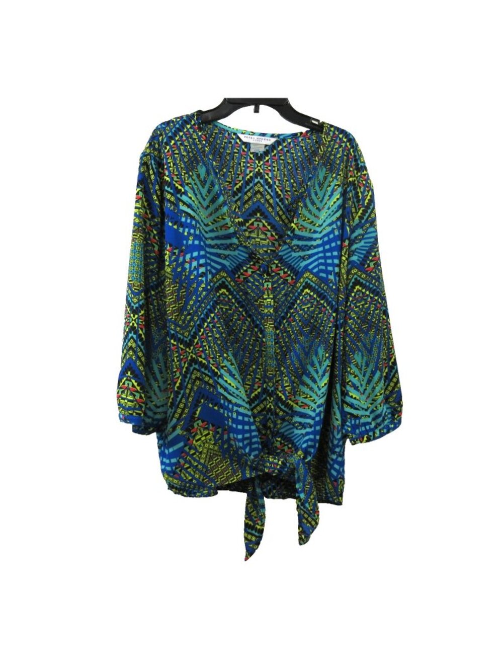 Peter Nygard Tunic Top Plus 22W Geometric Colorful Print 3/4 Sleeve Button Front